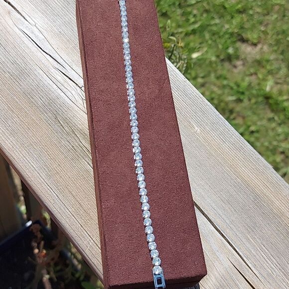 Platinum Plated Tennis Bracelet - Picture 3 of 12